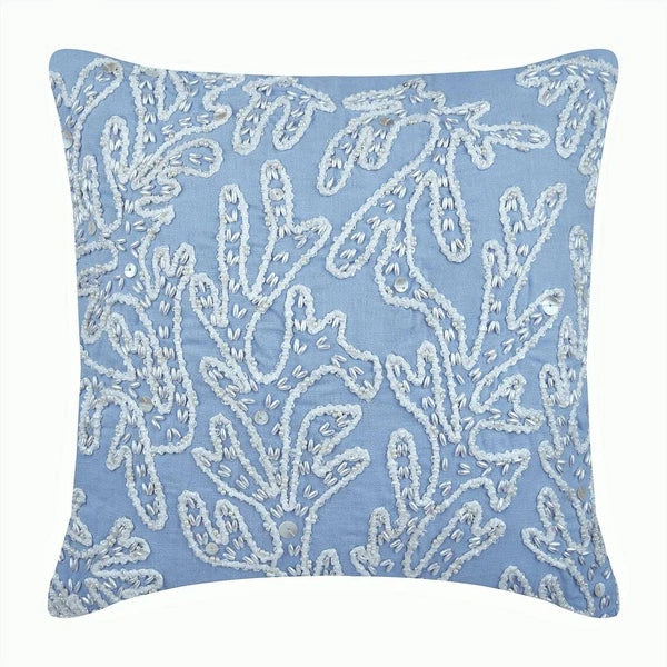Decorative Sofa Cushion Case Blue 16"x16", Bed Decor Cotton - Pearly Sea Tangle