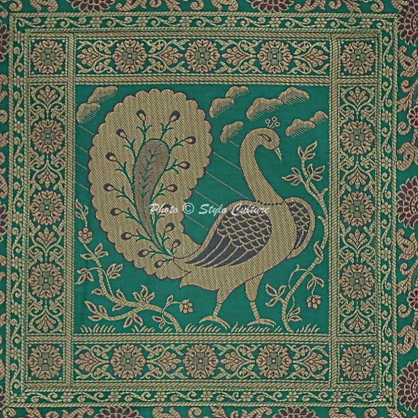 Indian Brocade Sofa Cushion Cover Handmade Peacock Pillow Case Cover Throw 12"