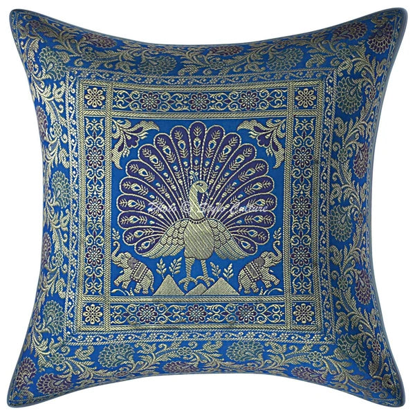 Peacock Brocade Cushion Cover Indian Handmade Throw Sofa Pillow Case Cover 12"