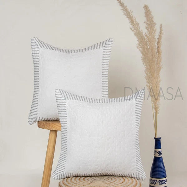 Grey Striped Block Print Cotton Indian Sofa Pillow Cover Bed Cushion Cover