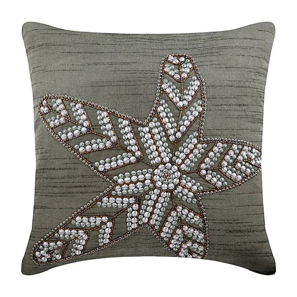 Couch Pillow Cover Grey 16"x16", Bed Decor Silk Sea Creatures - Starry Light
