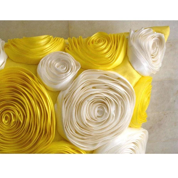 Square Sofa Pillow Cover Yellow 16"x16", Bed Decor Silk - Sunny Yellow Blooms