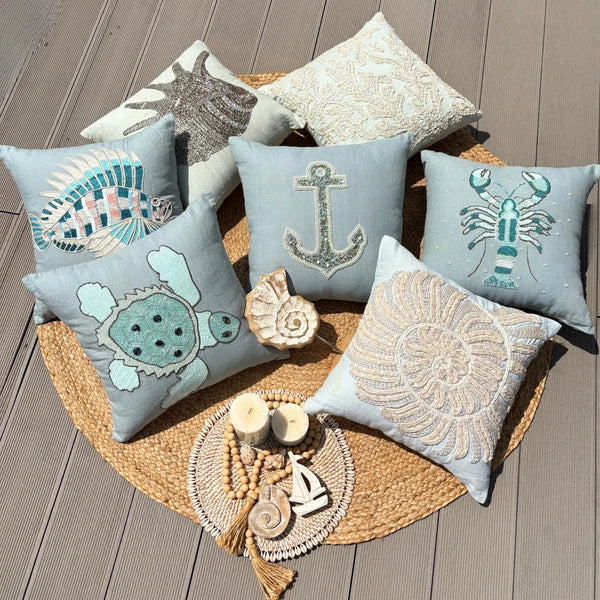 Decorative Sofa Cushion Case Blue 16"x16", Bed Decor Cotton - Pearly Sea Tangle
