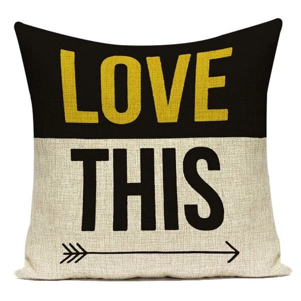 Geometry Cushion Cover Yellow Black Letter Modern Simple Pillowcase for Sofa Bed
