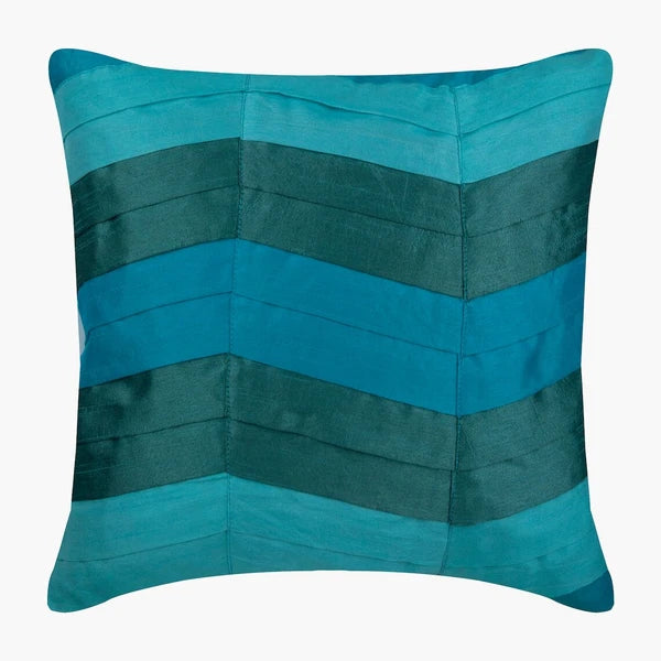 Sofa Pillow Cover Blue 16"x16", Bed Decor Silk Ombre Pintucks - Teal Waves