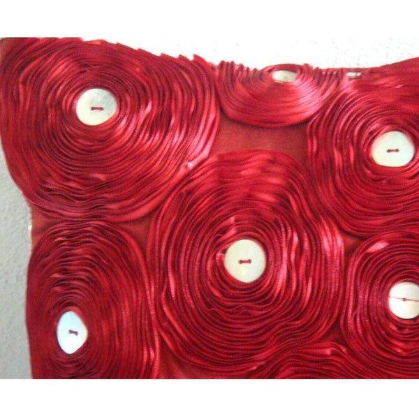 Square Couch Pillow Cover Red 16"x16", Sofa Decor Silk Floral - Bed Of Roses