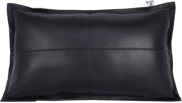 Elegant Lambskin Leather Black Box Rectangular Pillow Cover Sofa Cushion Case