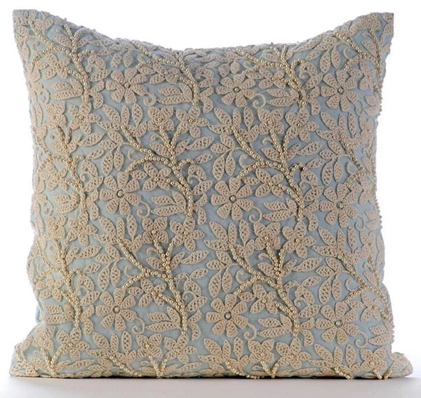Decorative Sofa Cushion Case Blue 16"x16", Bed Decor Cotton - Floral Jaal