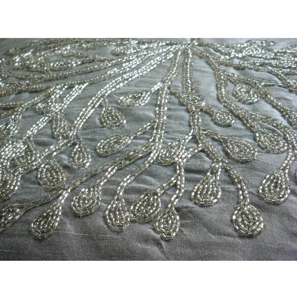Sofa Pillow Cover Silver 16"x16", Bed Decor Silk Tree Beaded - The Silver Tree