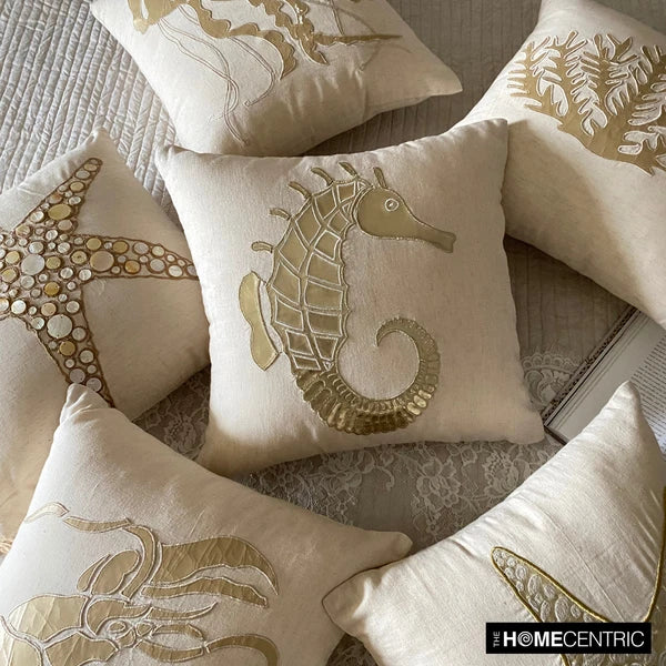 Couch Cushion Case Beige 16"x16", Bed Decor Cotton - Starfish Coated Pearl