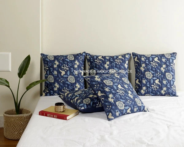 Indian Handmade Kantha Cotton Cushion Cover Bed Pillow Cases Sofa Throw-16"