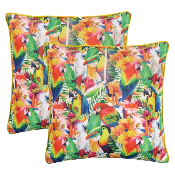 Multi Parrot Print Soft Velvet Cushion Cover Sofa Pillowcase with Zipper Closure