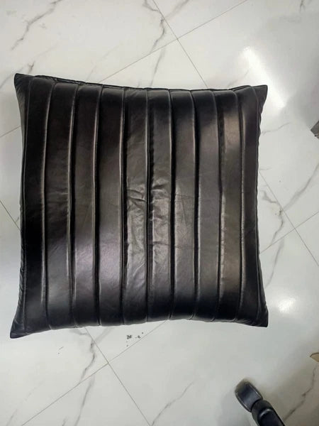 Black Lambskin Leather Cushion Cover, Sofa & Bed Throw Pillow Cover High Quality
