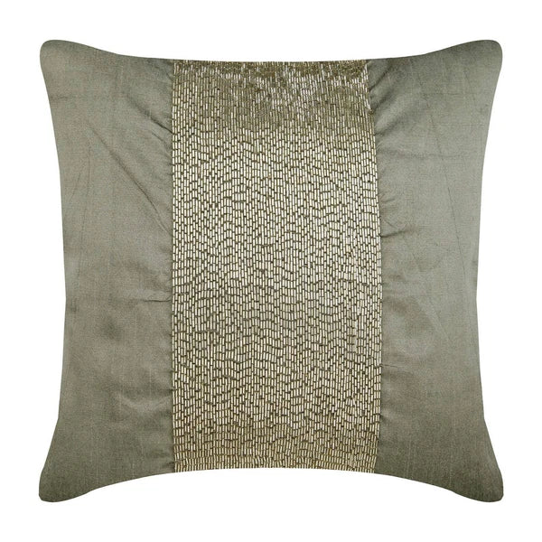Couch Cushion Case Silver 16"x16", Bed Decor Silk Beaded - Silver Center