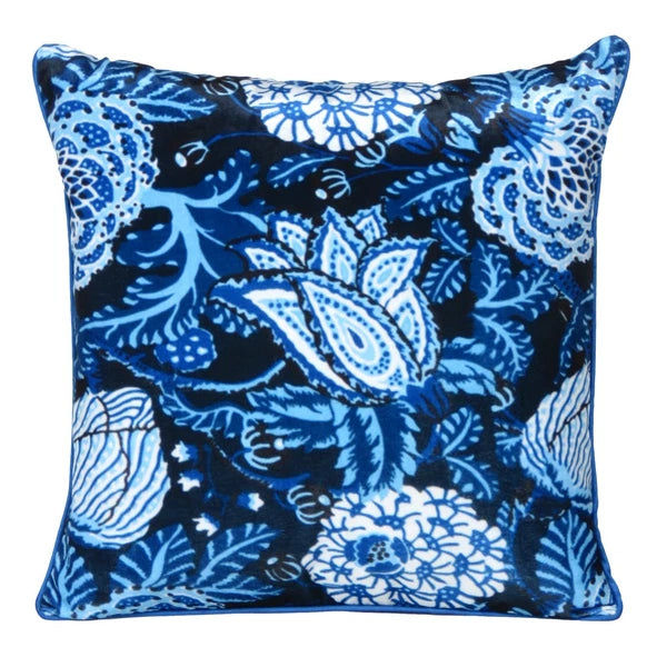 Velvet Cushion Cover Throw Pillowcase Home Sofa Decorative Zipper Blue Flower