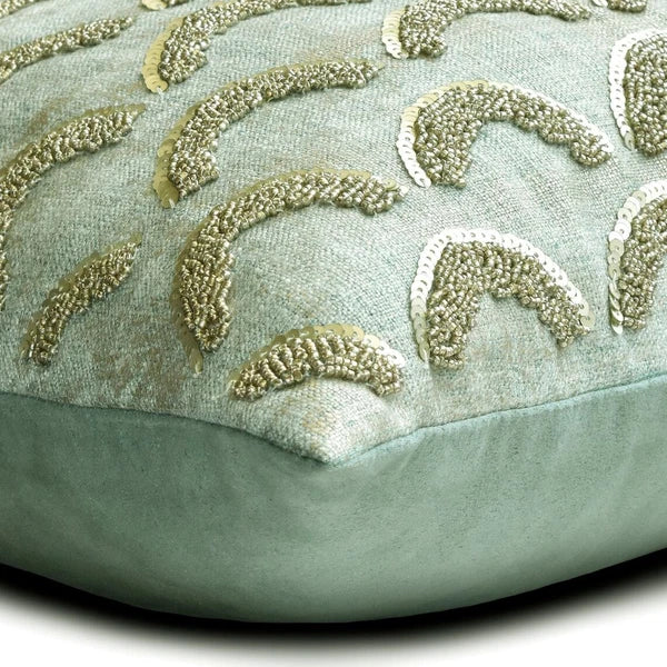 Couch Pillow Cover Blue 16"x16", Bed Decor Silk Beaded Embroidery Foil - Erdene