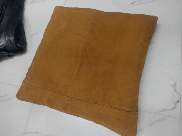 Tan Brown Woven Lamb Suede Leather Cushion Cover, Sofa & Bed Throw Pillow Cover