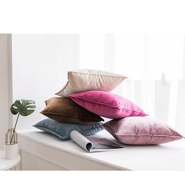 New 18" 20" 24" Velvet Piped Solid Cushion Cover Pillow Case Home Sofa Bed Decor