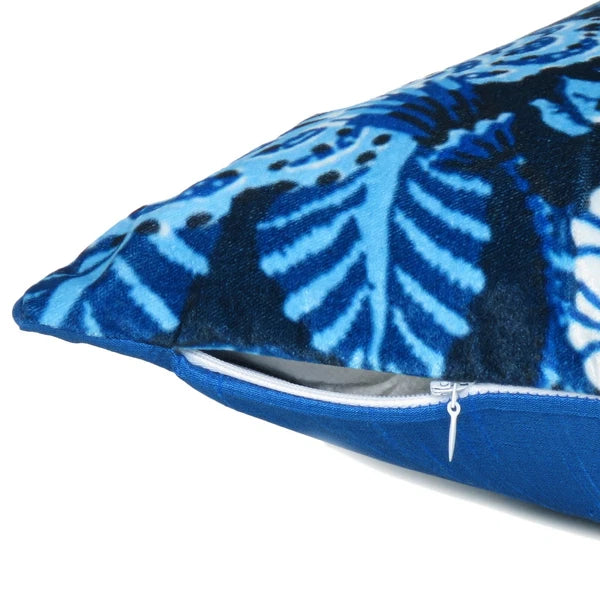 Velvet Cushion Cover Throw Pillowcase Home Sofa Decorative Zipper Blue Flower