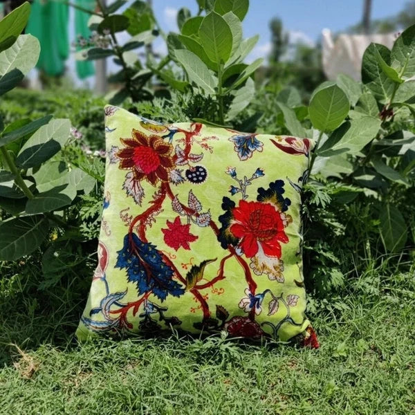 Indian Green Floral Velvet Cushion Cover Home Decor Sofa Decor Pillow Case Cover