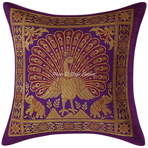 Indian Peacock Brocade Cushion Cover Handmade Sofa Pillow Case Cover Throw 12"