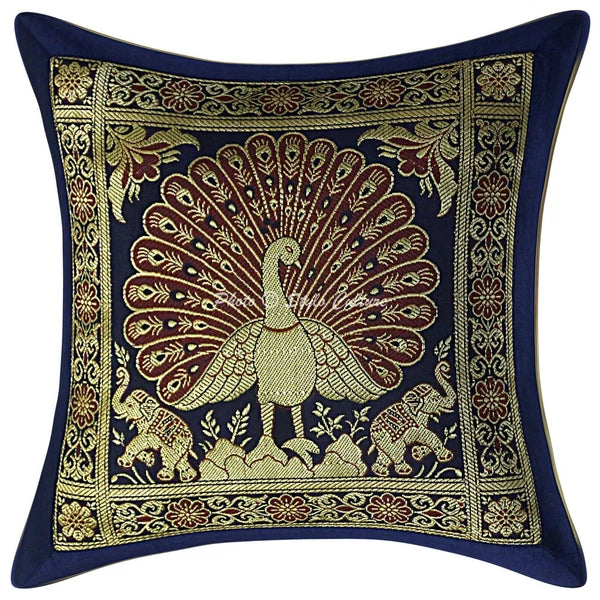 Indian Peacock Brocade Cushion Cover Handmade Sofa Pillow Case Cover Throw 12"