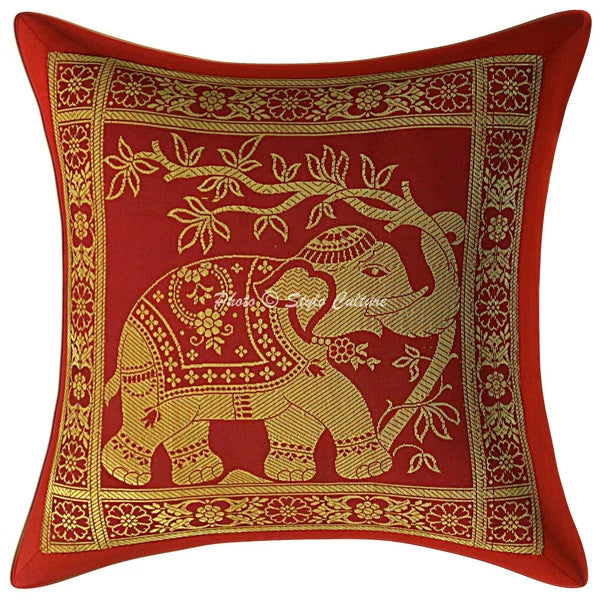 Indian Sofa Cushion Cover Handmade Brocade Silk Pillow Case Cover Throw 12 X 12"