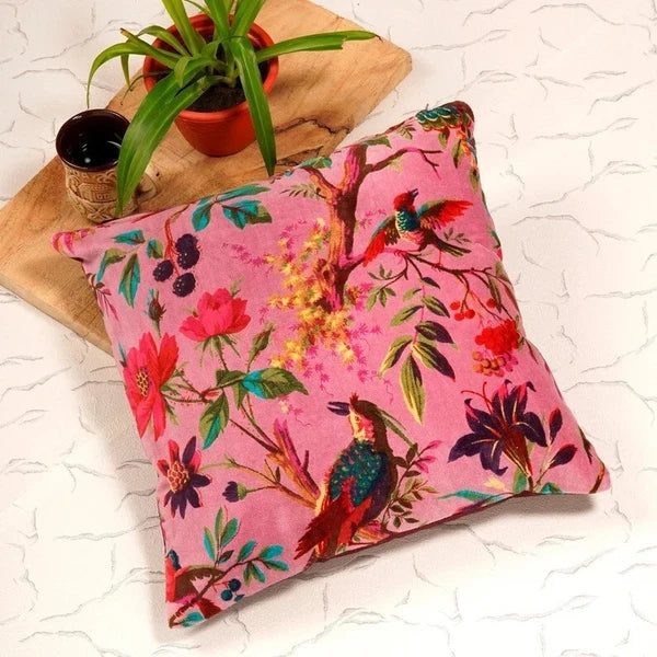 Indian Pink Bird Velvet Cushion Cover Home Decor Sofa Decor Pillow Case Cover AU