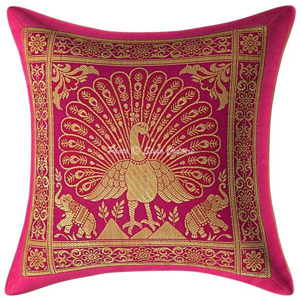 Indian Peacock Brocade Cushion Cover Handmade Sofa Pillow Case Cover Throw 12"