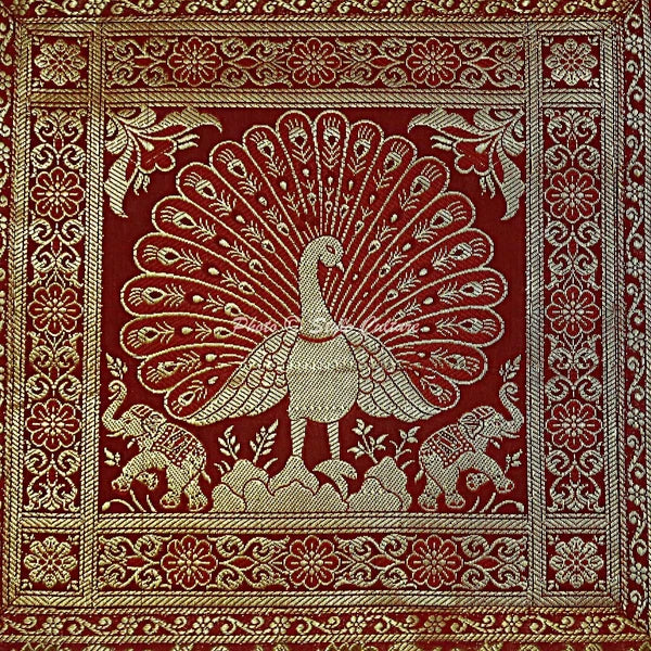 Peacock Brocade Cushion Cover Indian Handmade Throw Sofa Pillow Case Cover 12"
