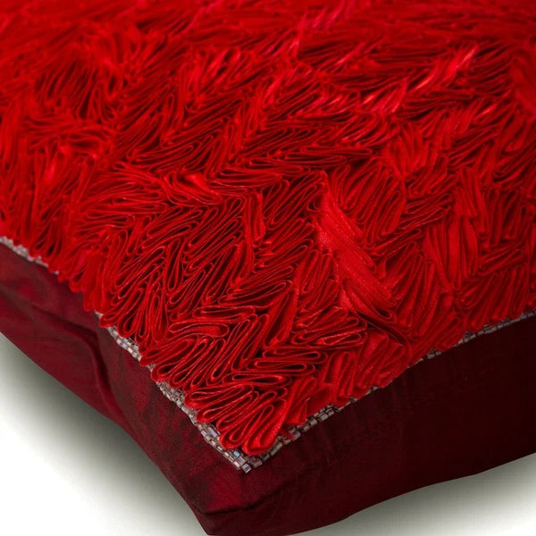 Square Couch Cushion Case Red 16"x16", Bed Decor Silk - Red Hot Satin Ribbon