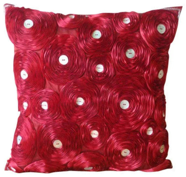 Square Couch Pillow Cover Red 16"x16", Sofa Decor Silk Floral - Bed Of Roses