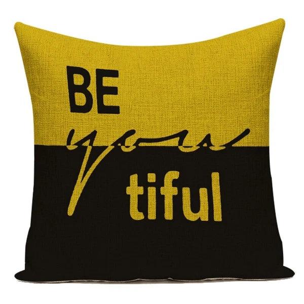 Geometry Cushion Cover Yellow Black Letter Modern Simple Pillowcase for Sofa Bed