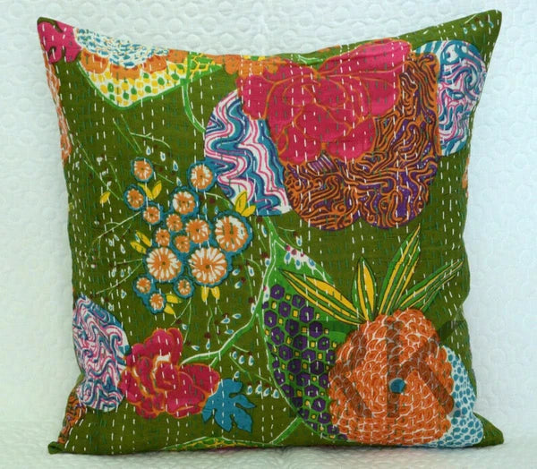 Cotton Kantha Cushion Cover Bed Sofa Pillow Cases, 2 Pcs Set Throw Cushion