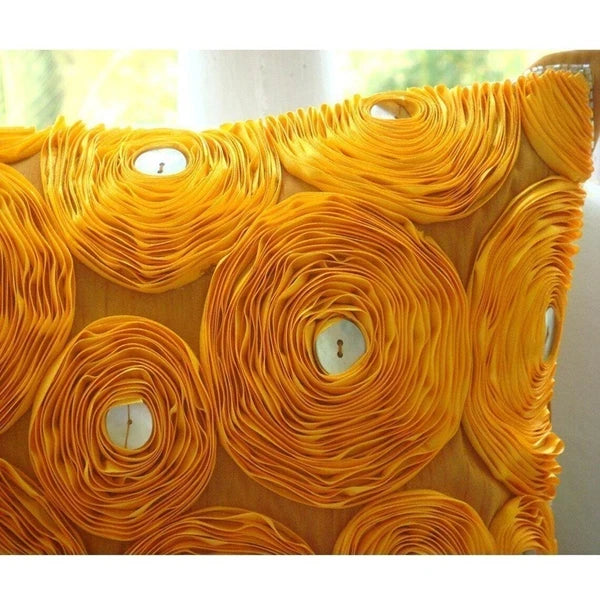 Decorative Sofa Pillow Cover Orange 16"x16", Bed Decor Silk Floral - Marigold