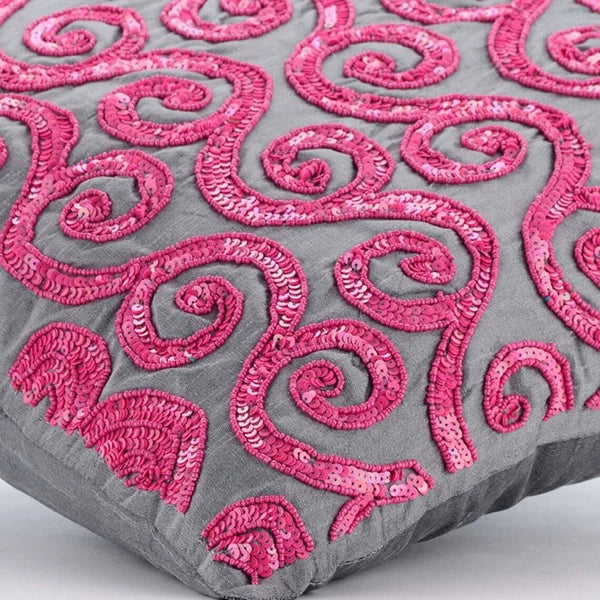Sofa Pillow Case Pink 16"x16", Bed Decor Silk Abstract - Pink Sugar Scroll