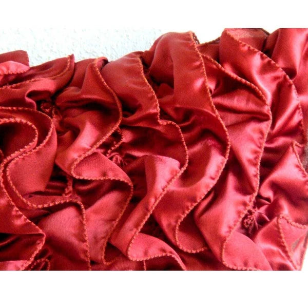 Square Sofa Pillow Cover Red 16"x16", Bed Decor Satin Ruffles - Vintage Rubys
