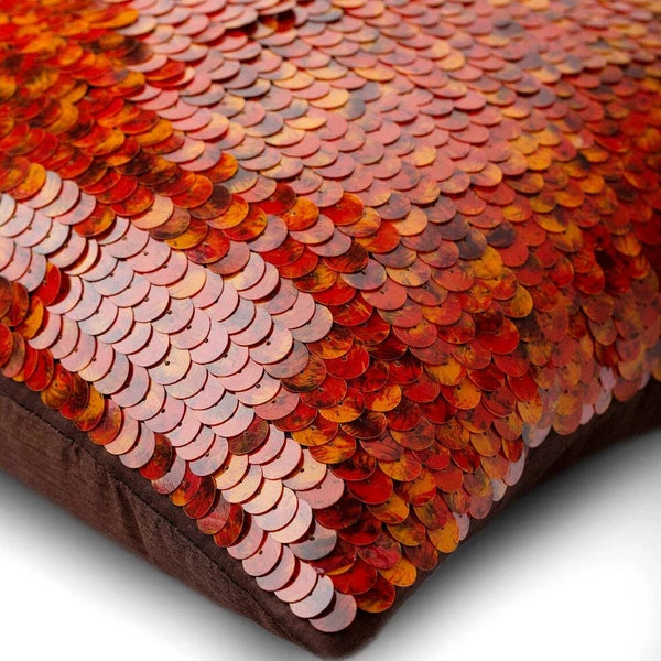 Couch Pillow Case Red 16"x16", Bed Decor Silk Circles & Dots - Koi Fishy Scales