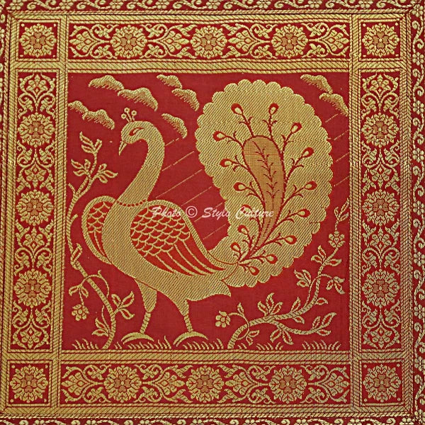 Indian Brocade Sofa Cushion Cover Handmade Peacock Pillow Case Cover Throw 12"