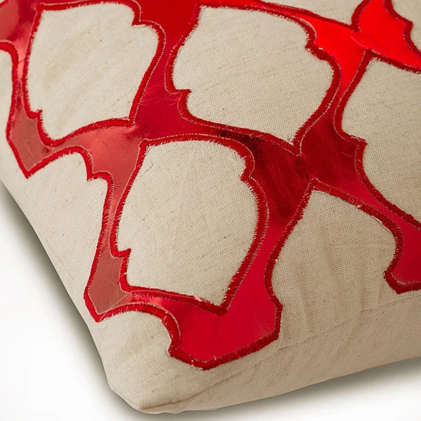 Couch Pillow Cover Red 16"x16", Bed Decor Faux Leather Pattern - All Time Red