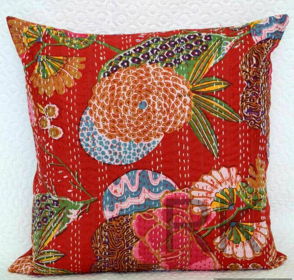 Cotton Kantha Cushion Cover Bed Sofa Pillow Cases, 2 Pcs Set Throw Cushion