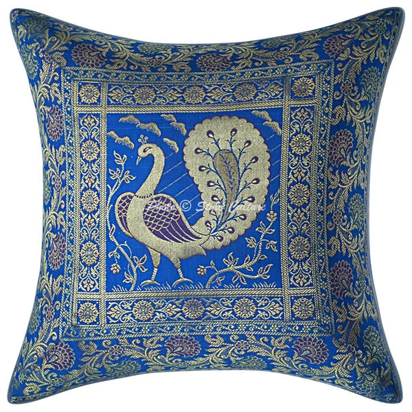 Indian Brocade Sofa Cushion Cover Handmade Peacock Pillow Case Cover Throw 12"