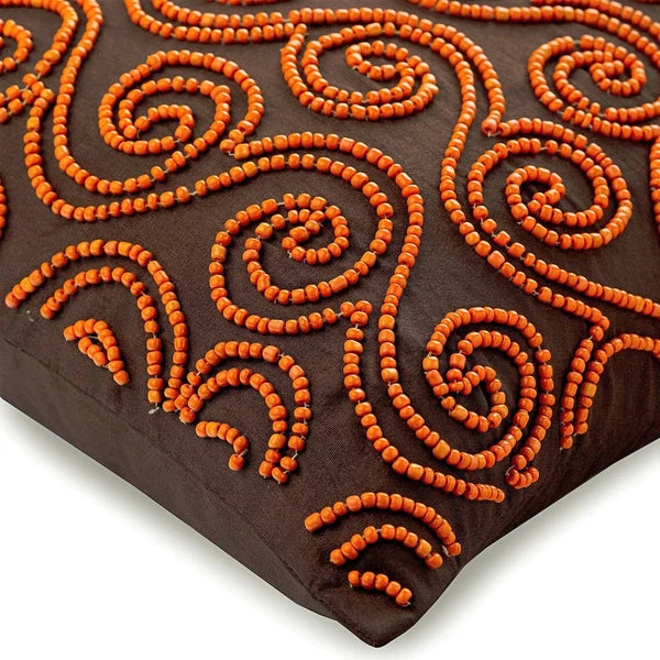 Sofa Cushion Cover Brown 16"x16", Bed Decor Silk Geometric - Tibetain Monk