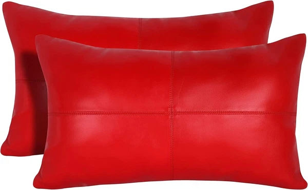 Luxury rectangular Leather Red Plain Pillow Cover For Sofa Cushion Case & Home