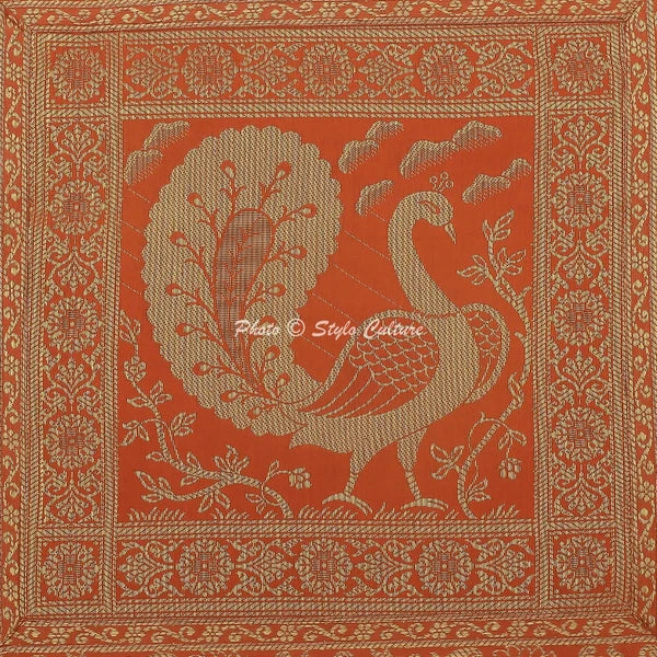 Indian Brocade Sofa Cushion Cover Handmade Peacock Pillow Case Cover Throw 12"