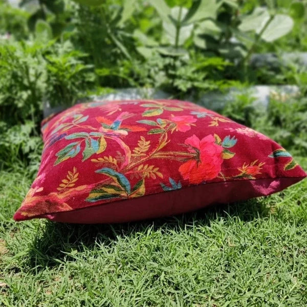 Indian Maroon Bird Velvet Cushion Cover Home Decor Sofa Decor Pillow Case Covers