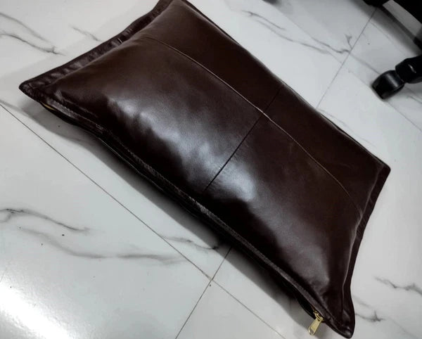 Leather Pillow Cover, Rectangle Home & Living Décor Throw Cover - Dark Brown