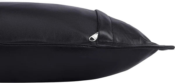 Elegant Lambskin Leather Black Box Rectangular Pillow Cover Sofa Cushion Case