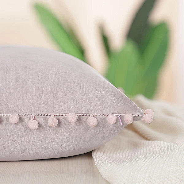 Velvet Pillow Cover with Pompoms for Sofa Bed 2PCS