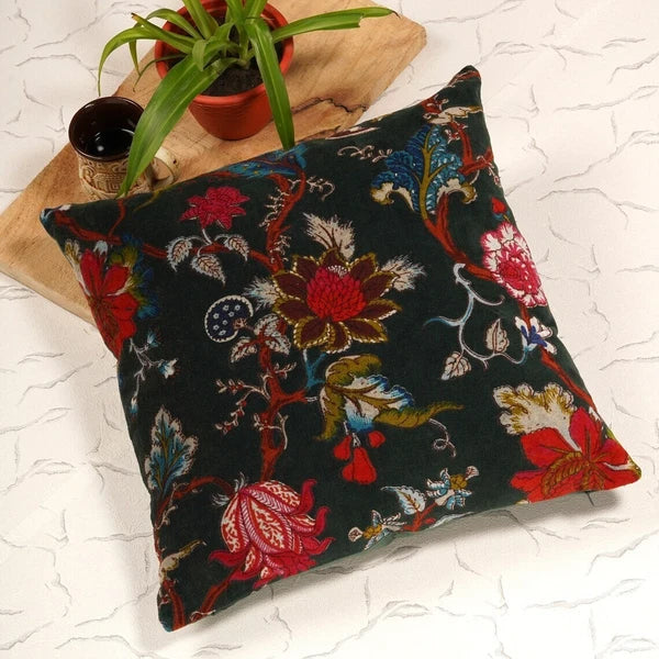 Indian Black Floral Velvet Cushion Cover Home Decor Sofa Decor Pillow Case Cover